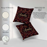 Custom Name Luxury Deep Red Floral Pattern with Foliage Seamless Square Filled Cushion Throw Pillow Sofa Bed Home Decor Zip Washable UK Made