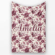 Vintage Burgundy Peony Floral Pattern on Cream Background Seamless  Personalised Custom Name Super Soft Fleece Blanket Bed Sofa Throw