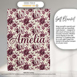 Vintage Burgundy Peony Floral Pattern on Cream Background Seamless  Personalised Custom Name Super Soft Fleece Blanket Bed Sofa Throw