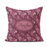 Custom Name Dark Plum Botanical Floral Pattern with Soft Accents Square Filled Cushion Throw Pillow Sofa Bed Home Decor Zip Washable UK Made