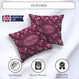 Custom Name Dark Plum Botanical Floral Pattern with Soft Accents Square Filled Cushion Throw Pillow Sofa Bed Home Decor Zip Washable UK Made