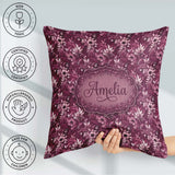 Custom Name Dark Plum Botanical Floral Pattern with Soft Accents Square Filled Cushion Throw Pillow Sofa Bed Home Decor Zip Washable UK Made