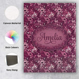 Personalised Name Dark Plum Botanical Custom Modern Room Accent Creative Decorator Style Canvas Wall Art Print Decor Picture Ready to Hang