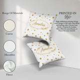 Custom Name Gold Glitter Stars on White Seamless Pattern Stylish Square Filled Cushion Throw Pillow Sofa Bed Home Decor Zip Washable UK Made