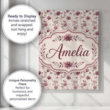 Personalised Name Delicate Mauve Wildflower Custom  Bespoke Interior Contemporary Canvas Wall Art Print Decor Picture Ready to Hang