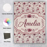 Personalised Name Delicate Mauve Wildflower Custom  Bespoke Interior Contemporary Canvas Wall Art Print Decor Picture Ready to Hang