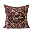 Custom Name Rich Burgundy Dahlia Floral Pattern with Leaves Name Square Filled Cushion Throw Pillow Sofa Bed Home Decor Zip Washable UK Made
