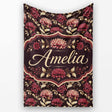 Rich Burgundy Dahlia Floral Pattern with Beige Leaves Seamless Name  Personalised Custom Name Super Soft Fleece Blanket Bed Sofa Throw