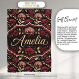 Rich Burgundy Dahlia Floral Pattern with Beige Leaves Seamless Name  Personalised Custom Name Super Soft Fleece Blanket Bed Sofa Throw