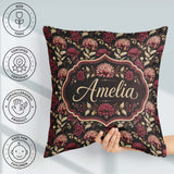 Custom Name Rich Burgundy Dahlia Floral Pattern with Leaves Name Square Filled Cushion Throw Pillow Sofa Bed Home Decor Zip Washable UK Made
