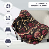 Rich Burgundy Dahlia Floral Pattern with Beige Leaves Seamless Name  Personalised Custom Name Super Soft Fleece Blanket Bed Sofa Throw