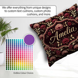 Custom Name Rich Burgundy Dahlia Floral Pattern with Leaves Name Square Filled Cushion Throw Pillow Sofa Bed Home Decor Zip Washable UK Made