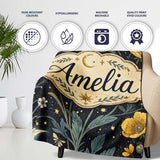 Golden Floral Crescent Moon Night Garden Seamless Pattern Lovely  Personalised Custom Name Super Soft Fleece Blanket Bed Sofa Throw