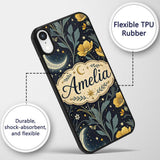 Golden Floral Crescent Moon Night Garden Seamless Custom Name Protective Phone Case Mobile Cover Durable Everyday Smartphone Shock Resistant