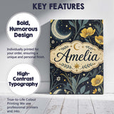 Personalised Name Golden Floral Crescent Moon Night Garden Seamless Custom Canvas Wall Art Print Decor Picture Ready to Hang