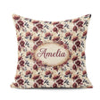 Custom Name Soft Beige and Burgundy Floral Pattern Seamless Name Square Filled Cushion Throw Pillow Sofa Bed Home Decor Zip Washable UK Made