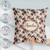 Custom Name Soft Beige and Burgundy Floral Pattern Seamless Name Square Filled Cushion Throw Pillow Sofa Bed Home Decor Zip Washable UK Made