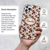 Soft Beige and Burgundy Floral Garden Pattern Custom Name Protective Phone Case Mobile Cover Durable Everyday Smartphone Shock Resistant