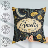 Custom Name Golden Floral Crescent Night Garden Seamless Pattern Square Filled Cushion Throw Pillow Sofa Bed Home Decor Zip Washable UK Made