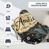 Golden Floral Crescent Moon Night Garden Seamless Pattern Lovely  Personalised Custom Name Super Soft Fleece Blanket Bed Sofa Throw