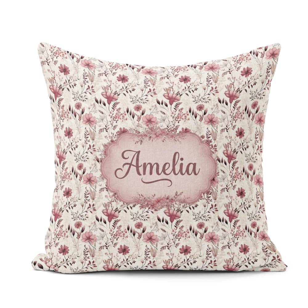 Custom Name Autumn Botanical Floral Pattern in and Neutral Tones Square Filled Cushion Throw Pillow Sofa Bed Home Decor Zip Washable UK Made