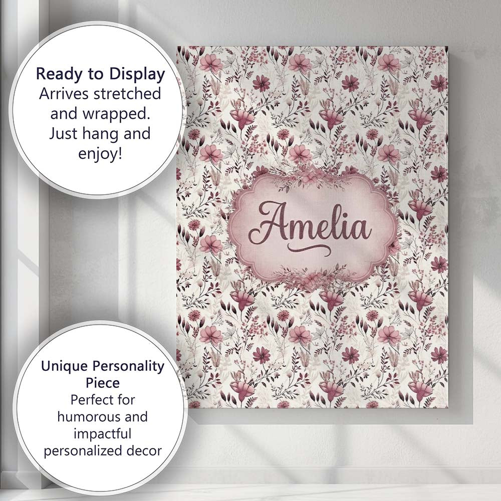 Personalised Name Autumn Botanical Floral Custom  Unique Gift Idea Elegant Feature Canvas Wall Art Print Decor Picture Ready to Hang