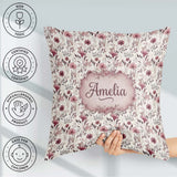 Custom Name Autumn Botanical Floral Pattern in and Neutral Tones Square Filled Cushion Throw Pillow Sofa Bed Home Decor Zip Washable UK Made