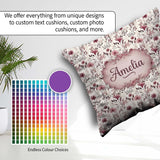 Custom Name Autumn Botanical Floral Pattern in and Neutral Tones Square Filled Cushion Throw Pillow Sofa Bed Home Decor Zip Washable UK Made