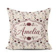 Custom Name Neutral Wildflower Pattern Burgundy Accents Seamless Square Filled Cushion Throw Pillow Sofa Bed Home Decor Zip Washable UK Made
