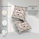 Custom Name Neutral Wildflower Pattern Burgundy Accents Seamless Square Filled Cushion Throw Pillow Sofa Bed Home Decor Zip Washable UK Made