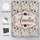 Personalised Name Neutral Wildflower Custom Premium Decorative Design Modern Room Accent Canvas Wall Art Print Decor Picture Ready to Hang
