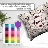 Custom Name Neutral Wildflower Pattern Burgundy Accents Seamless Square Filled Cushion Throw Pillow Sofa Bed Home Decor Zip Washable UK Made