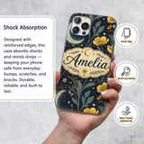 Golden Floral Crescent Moon Night Garden Seamless Custom Name Protective Phone Case Mobile Cover Durable Everyday Smartphone Shock Resistant