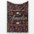 Dark Burgundy and Gold Botanical Leaves Floral Seamless Pattern  Personalised Custom Name Super Soft Fleece Blanket Bed Sofa Throw