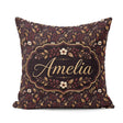 Custom Name Dark Burgundy Gold Botanical Leaves Seamless Pattern Square Filled Cushion Throw Pillow Sofa Bed Home Decor Zip Washable UK Made