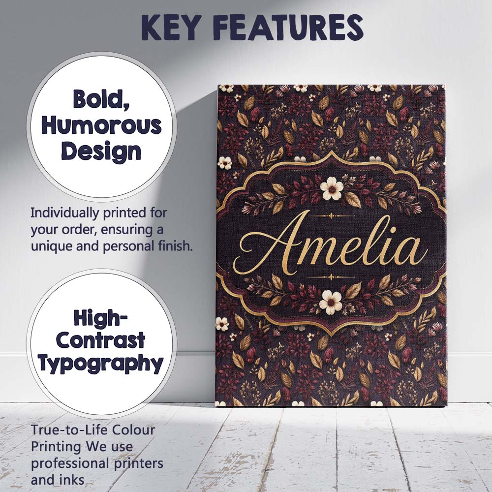 Personalised Name Dark Burgundy and Gold Custom  Unique Gift Idea Elegant Feature Canvas Wall Art Print Decor Picture Ready to Hang