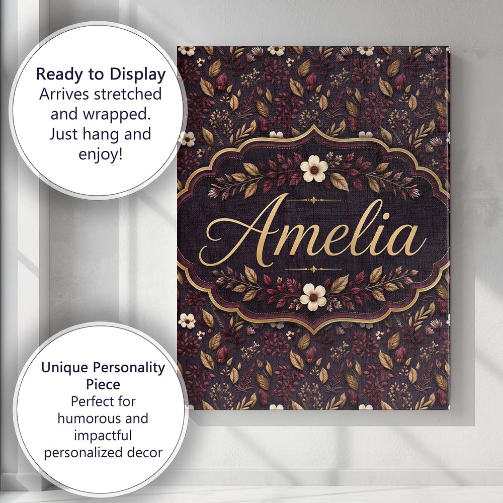 Personalised Name Dark Burgundy and Gold Custom  Unique Gift Idea Elegant Feature Canvas Wall Art Print Decor Picture Ready to Hang