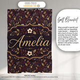 Dark Burgundy and Gold Botanical Leaves Floral Seamless Pattern  Personalised Custom Name Super Soft Fleece Blanket Bed Sofa Throw
