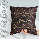 Custom Name Dark Burgundy Gold Botanical Leaves Seamless Pattern Square Filled Cushion Throw Pillow Sofa Bed Home Decor Zip Washable UK Made
