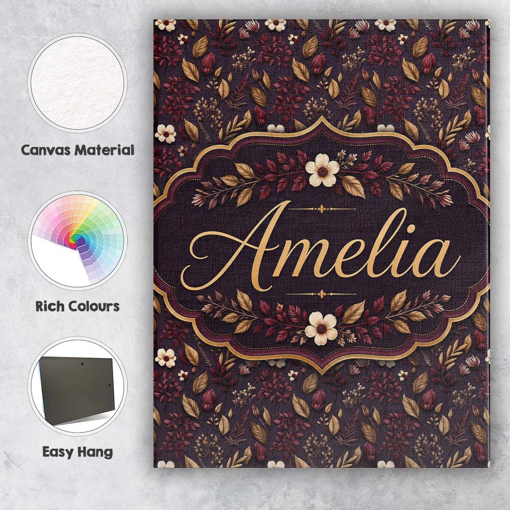 Personalised Name Dark Burgundy and Gold Custom  Unique Gift Idea Elegant Feature Canvas Wall Art Print Decor Picture Ready to Hang