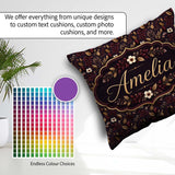 Custom Name Dark Burgundy Gold Botanical Leaves Seamless Pattern Square Filled Cushion Throw Pillow Sofa Bed Home Decor Zip Washable UK Made