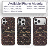 Dark Burgundy and Gold Botanical Leaves Floral Custom Name Protective Phone Case Mobile Cover Durable Everyday Smartphone Shock Resistant