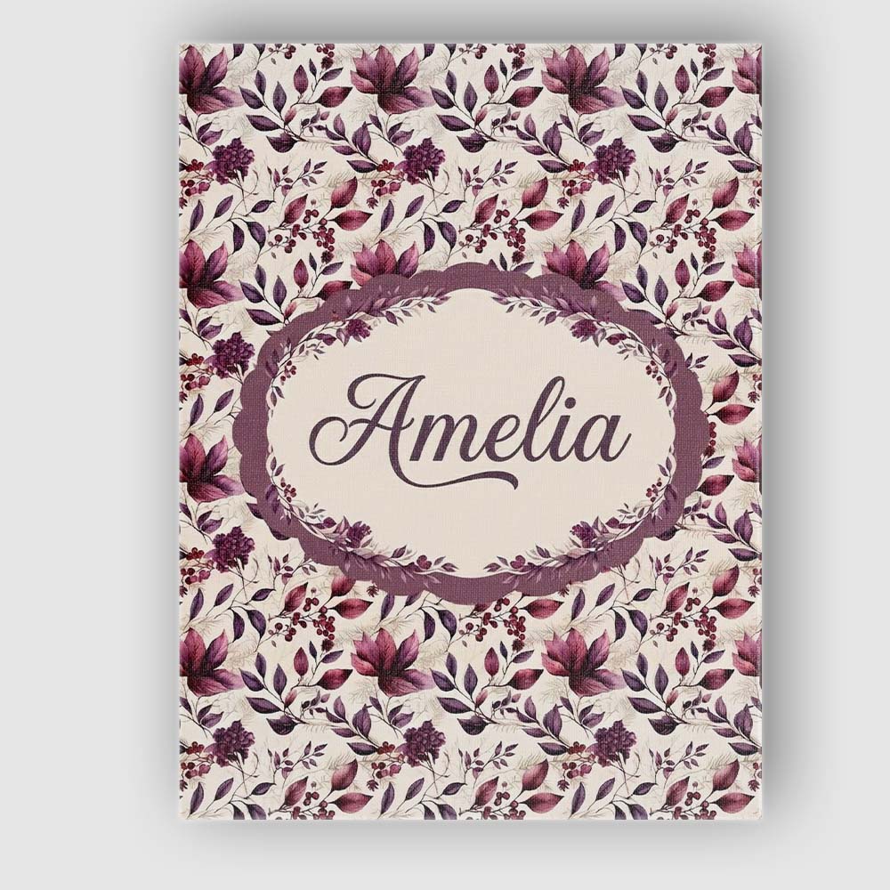 Personalised Name Elegant Plum Floral Custom Modern Room Accent Creative Decorator Style Canvas Wall Art Print Decor Picture Ready to Hang