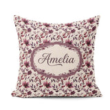 Custom Name Elegant Plum Branches with Berries on Cream Seamless Square Filled Cushion Throw Pillow Sofa Bed Home Decor Zip Washable UK Made