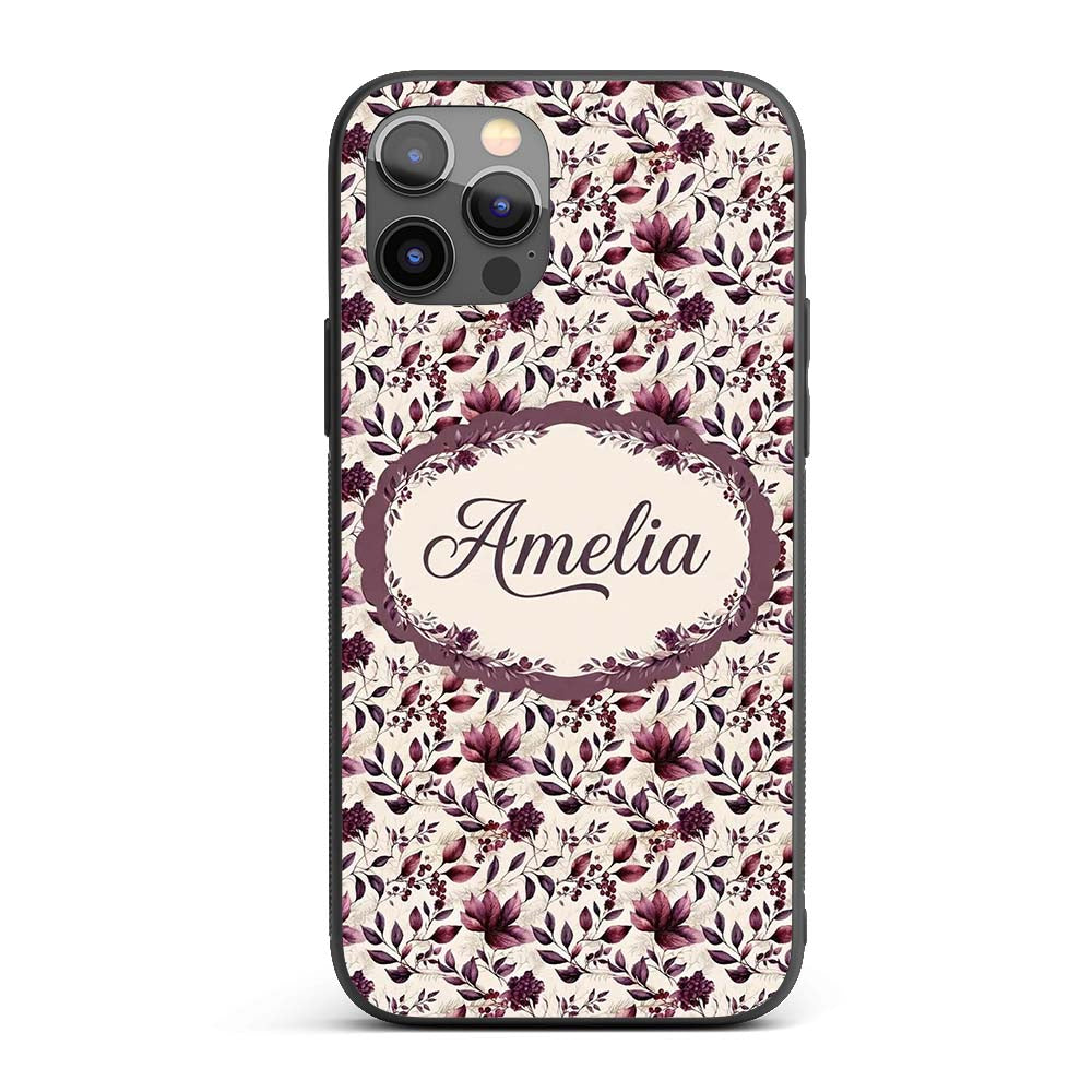 Elegant Plum Floral Branches with Berries on Custom Name Protective Phone Case Mobile Cover Durable Everyday Smartphone Shock Resistant