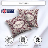 Custom Name Elegant Plum Branches with Berries on Cream Seamless Square Filled Cushion Throw Pillow Sofa Bed Home Decor Zip Washable UK Made