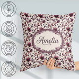 Custom Name Elegant Plum Branches with Berries on Cream Seamless Square Filled Cushion Throw Pillow Sofa Bed Home Decor Zip Washable UK Made