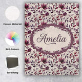 Personalised Name Elegant Plum Floral Custom Modern Room Accent Creative Decorator Style Canvas Wall Art Print Decor Picture Ready to Hang