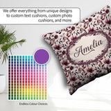 Custom Name Elegant Plum Branches with Berries on Cream Seamless Square Filled Cushion Throw Pillow Sofa Bed Home Decor Zip Washable UK Made