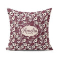 Custom Name Deep Mauve Floral Garden with Ivory Blossoms Pattern Square Filled Cushion Throw Pillow Sofa Bed Home Decor Zip Washable UK Made